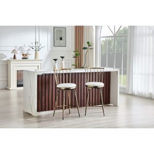 Taburete alto metalico con respaldo estilo windsor marron blanco