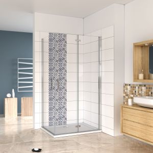 Mampara de ducha rectangular+mampara abatible y plegable,760x900x195cm