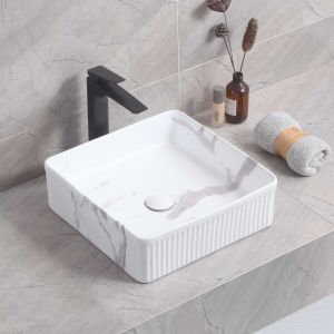 Lavabo de sobreponer corinto ibi cerámica 37,5x13x37,5 cm calacatta