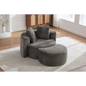 Sillón tela gris oscuro con reposapiés diseño redondo