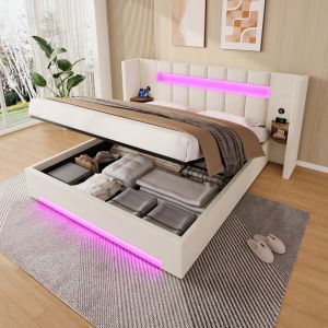 Cama tapizada 180x200cm con usb LED almacenaje terciopelo