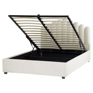 Cama con almacenaje vincennes terciopelo blanco crema 160 x 200 cm