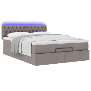 vidaXL cama otomana con colchón y luces LED gris topo 140x200 cm tela