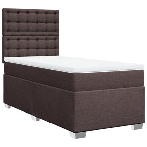 vidaXL cama box spring con colchón tela marrón oscuro 90x200 cm