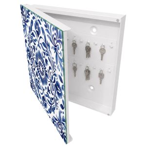 Armario para llaves 30x30x5 adorno floral, apertura izquierda blanca