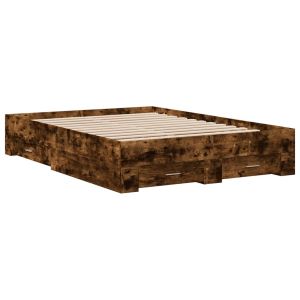 vidaXL cama con cajones madera de ingeniería roble ahumado 135x190 cm