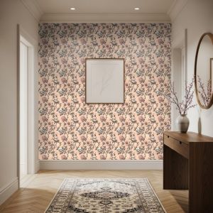 Papel floral clásico peonías rosa viejo fondo melocotón 60cm por 300cm