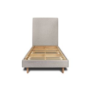 Cama de 90x190 cm con cabecero tapizado - tejido rizado - gris