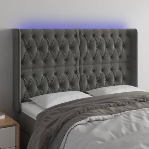 Cabecero con LED de terciopelo gris oscuro 147x16x118/128 cm eso7733