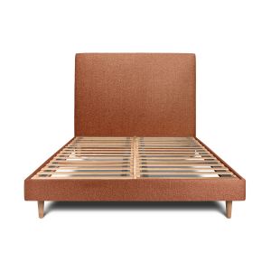Cama de 135x190 cm con cabecero tapizado - tejido rizado - terracota