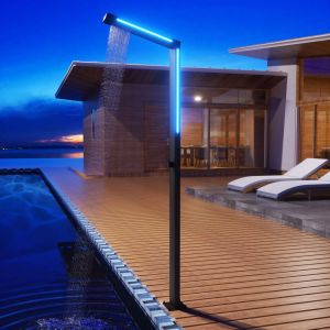 Ducha de piscina sense LED light en acero inox negro mate | poolimex