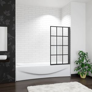 Aica mampara de bañera abatible,vidrio 6mm,negro mate, (78-80)x140cm