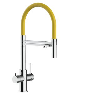 Grifo cocina 5 vías acero inox ducha 2 chorros amovible, pulido / amarillo