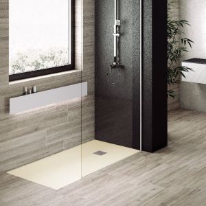 Plato de ducha pizarra pure crema  70x130 cm rejilla acero inox.