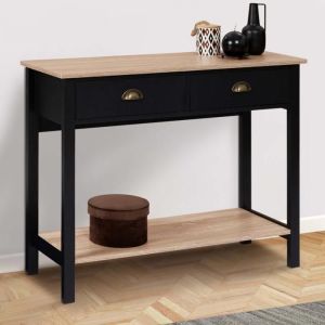 Consola vintage negra de madera con 2 cajones - 100 cm