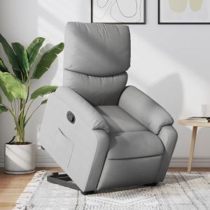 Sillón reclinable elevable de tela gris claro qweo7473