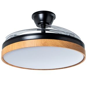 Ventilador de techo con luz aurora negro, madera, 4 aspas retráctiles