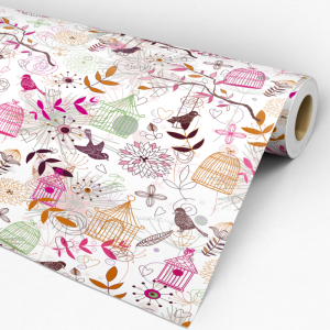 Papel pintado animal pajaros en haulas rosas 60cm por 300cm