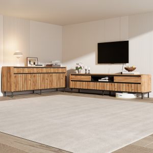 Conjunto aparador y mueble de tv natural con detalles negros 52x180x40cm