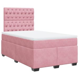 vidaXL cama box spring con colchón terciopelo rosa 120x200 cm