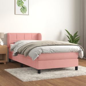 Cama box spring con colchón terciopelo rosa 90x190 cm es3304