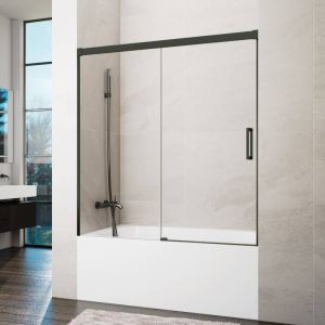 Mampara de bañera frontal + corredera basic 145-150cm transparente titanio