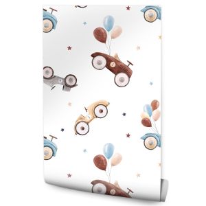 Papel Pintado Globos Coches Estrellas De Colores Para Dormitorio 53cm x 10m