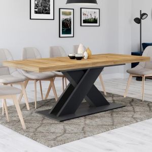 Mesa de comedor extensible de madera negra 160-200 cm