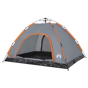 vidaXL tienda de campaña 4 personas apertura rápida gris y naranja