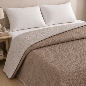 Colcha bicolor reversible cuero/lino cama 135cm donegal collections