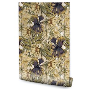 Papel Pintado Para El Salón Flores Hojas Plantas Vintage 53cm x 10m