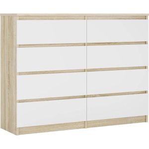 Cómoda - 8 cajones 120 cm - roble sonoma y blanco