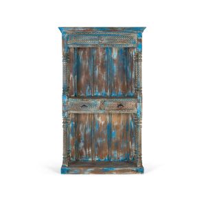 Librería de madera de mango en color azul envejecido 107 cm