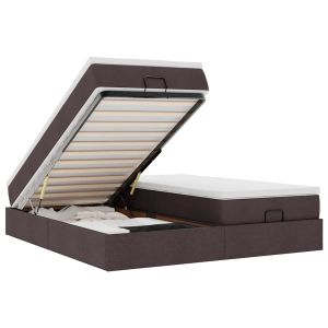 vidaXL estructura cama otomana colchones tela marrón oscuro 200x200cm