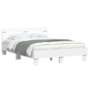 vidaXL estructura de cama con cabecero y luces LED blanco 135x190 cm