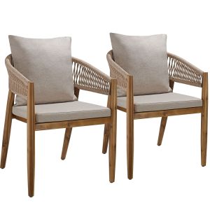 Tectake 2 sillas jardín madera acacia cojín impermeable reposabr, arena