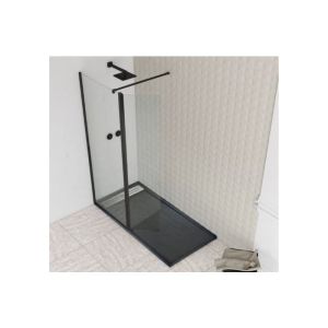 Mampara fija 120cm. + abatible de 40cm. Perfil negro con antical.