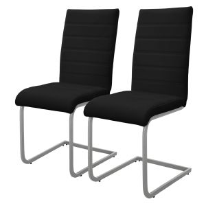Set 2x silla de comedor tapizada de imitación de cuero negro