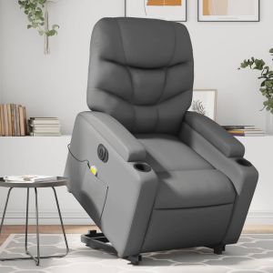 Sillón de masaje elevable eléctrico cuero sintético gris qweo7763
