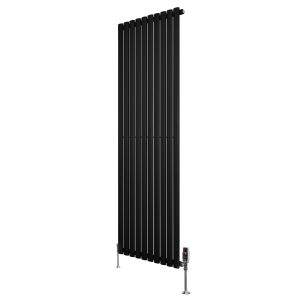 Radiador de columna simple ovalado y válvulas – 1800 mm x 600 mm – negro