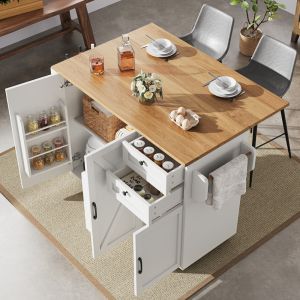 Isla de cocina plegable con 2 cajones blanco 92x120x43,2cm