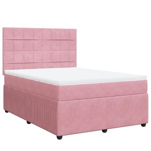 vidaXL cama box spring con colchón terciopelo rosa 140x200 cm