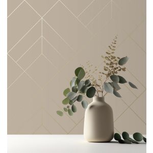 Papel pintado gaulan geométrico de rombos con líneas doradas  nude 5.23m²