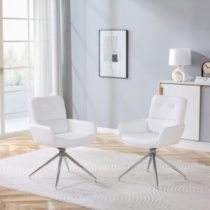 Silla de comedor giratoria pu blanco set de 2 con patas plateadas