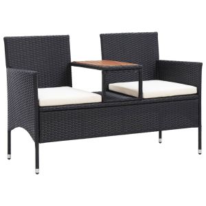 vidaXL banco de jardín 2 plazas y mesita ratán sintético negro 143 cm