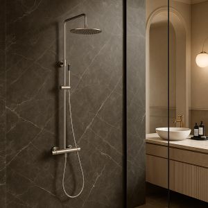 Ducha de pared en acero inox 316l color satinado con doble mezclador