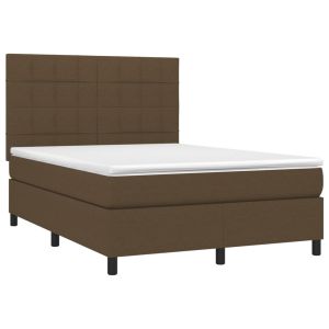 vidaXL cama box spring con colchón tela marrón oscuro 140x190 cm