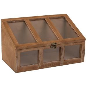 Caja de madera con ventanas marrón 35x19x12/20h cm
