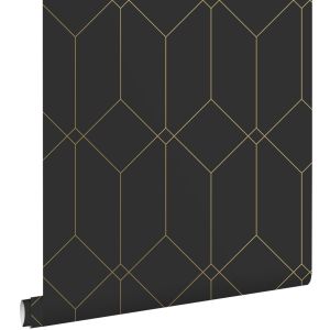 Estahome papel pintado arte deco negro y oro 53 cm x 10.05 m