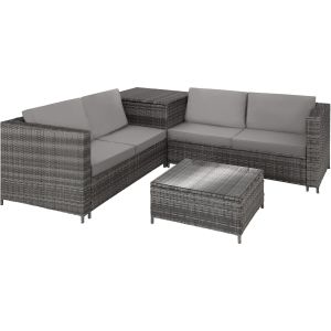 Tectake conjunto ratán. Cojines extraíbles, bastidor acero sólido, gris